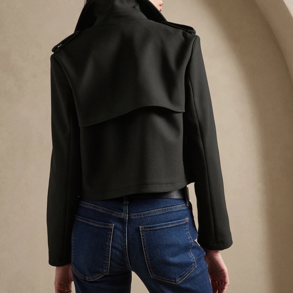 Banana Republic Factory Bonded Gabardine Jacket in Black, Size S - Picture 2 of 4